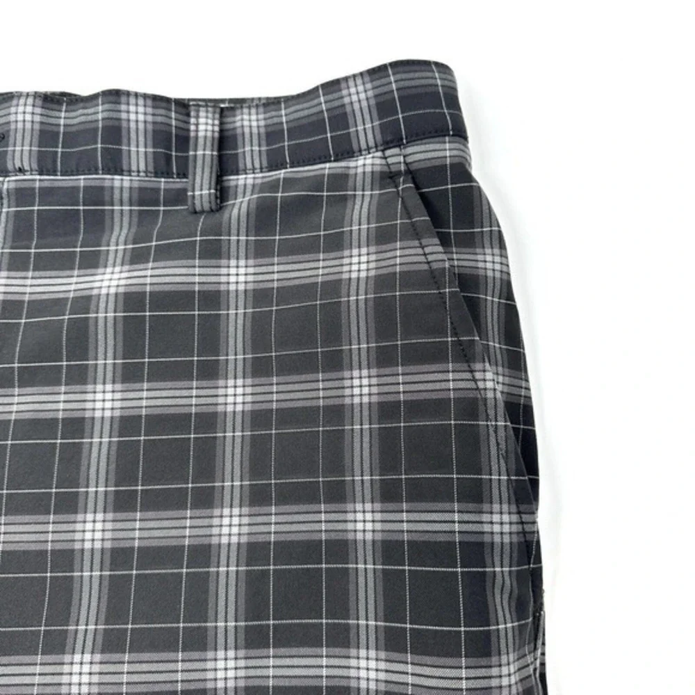 FootJoy FJ Gray Black Plaid Flat Front Polyester Spandex Golf Shorts Size 38‎